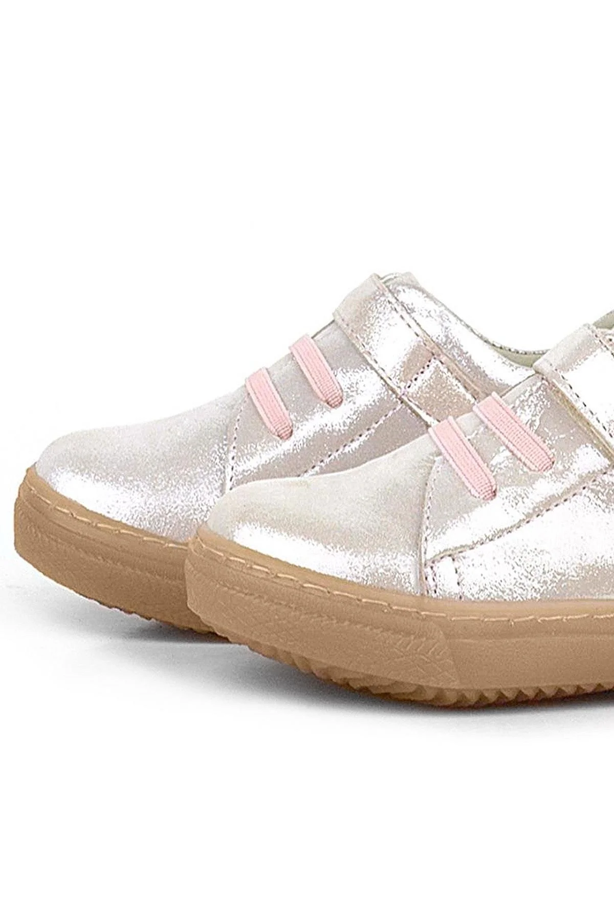 Anatomik Hakiki Deri Yumuşak Pudra Simli Lastikli Cırtlı Çocuk Ayakkabı