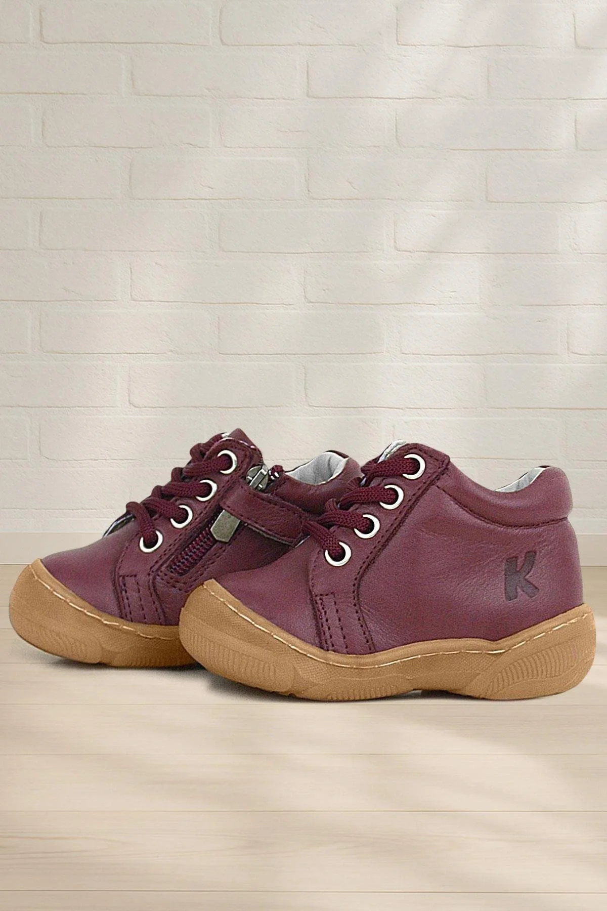 Anatomik Yumuşak Hakiki Deri Fermuarlı Bordo Bebek Bot Ayakkabı