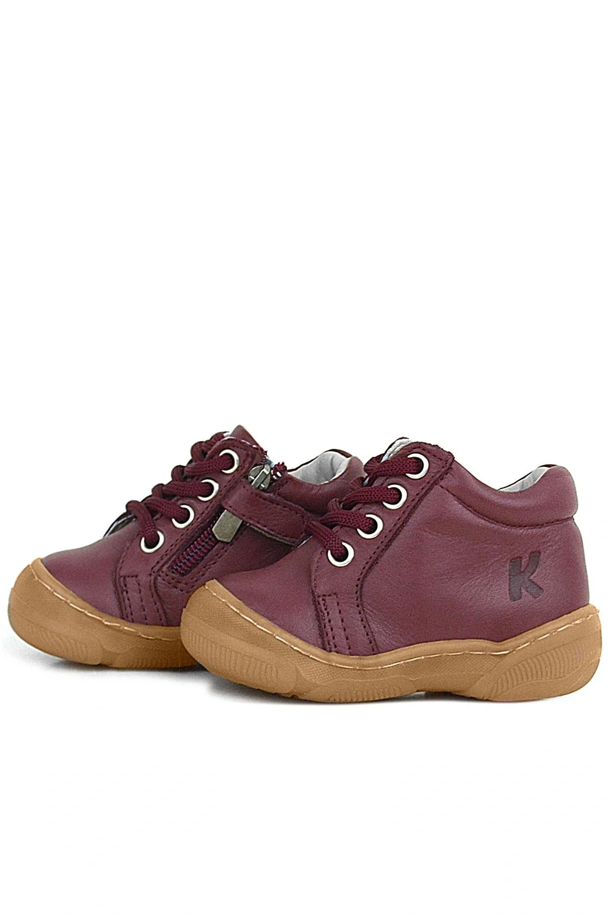 Anatomik Yumuşak Hakiki Deri Fermuarlı Bordo Bebek Bot Ayakkabı