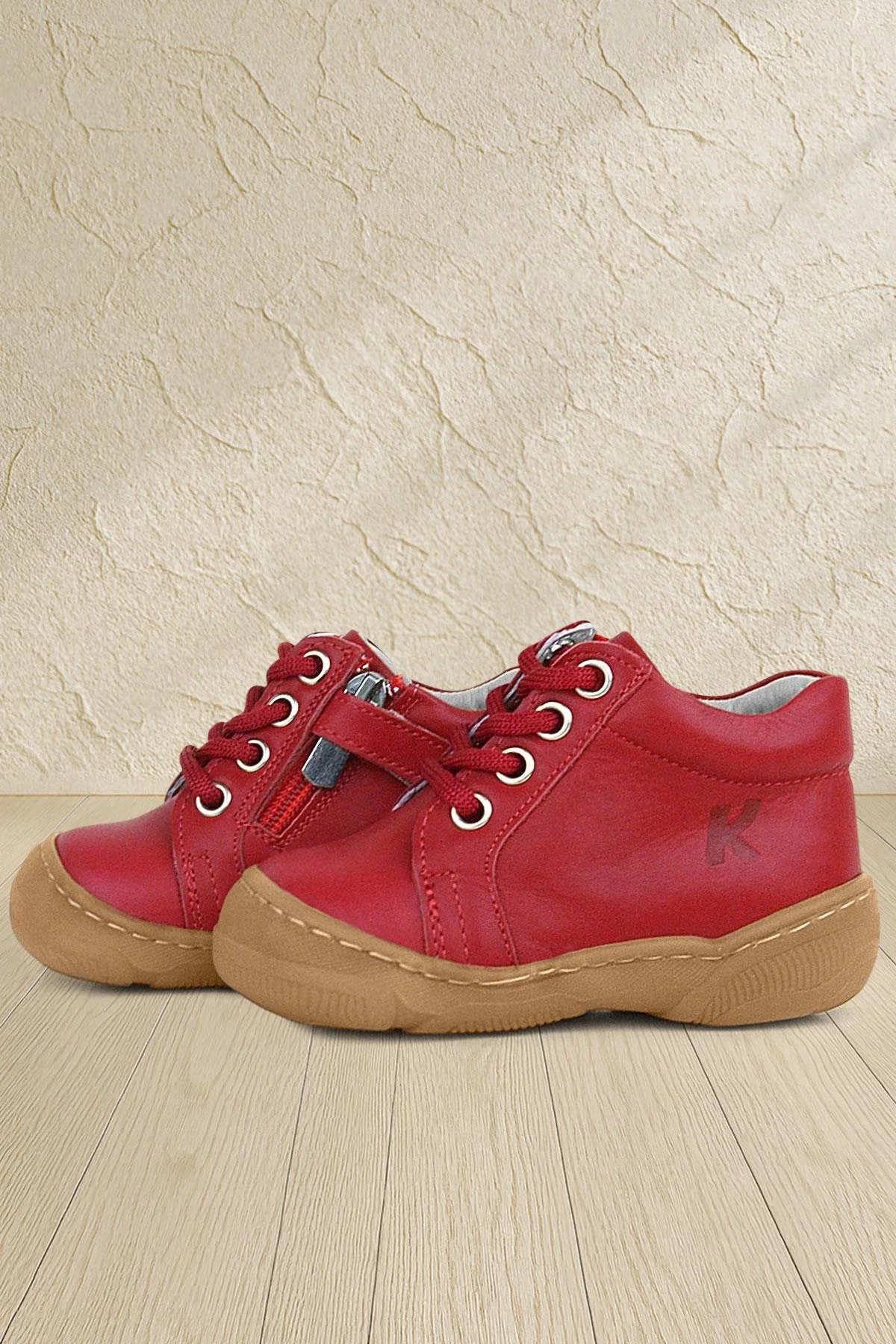 Anatomik Yumuşak Hakiki Deri Fermuarlı Kırmızı Bebek Bot Ayakkabı