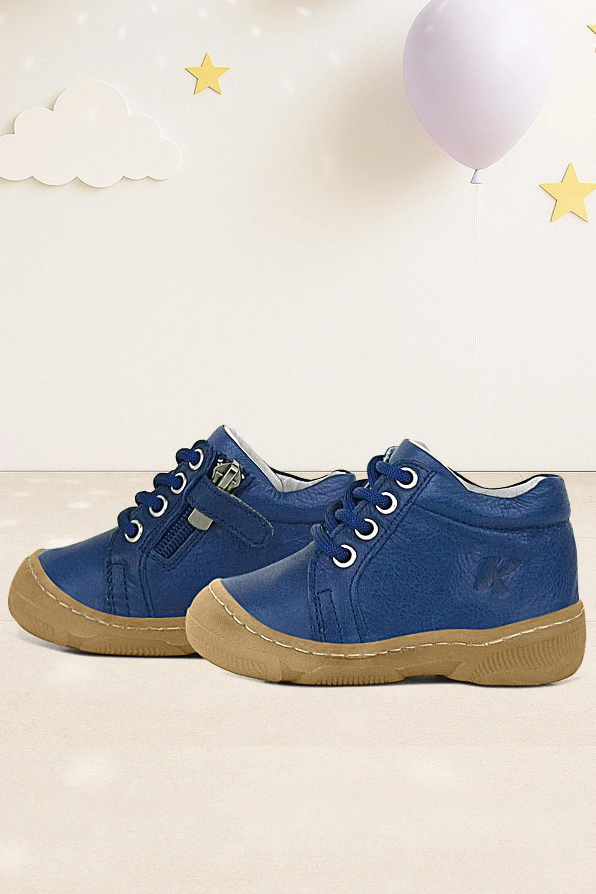 Anatomik Yumuşak Hakiki Deri Fermuarlı Lacivert Bebek Bot Ayakkabı