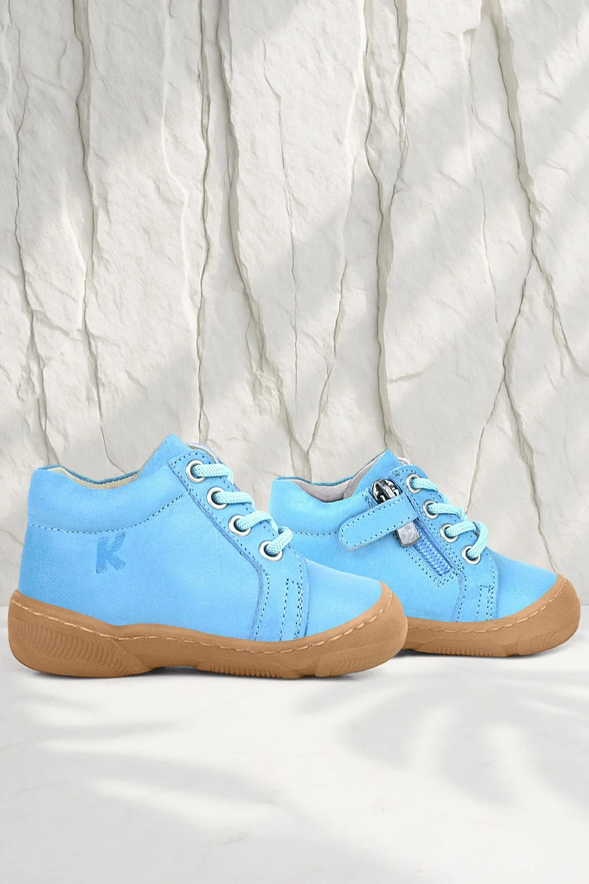 Anatomik Yumuşak Hakiki Deri Fermuarlı Mavi Bebek Bot Ayakkabı