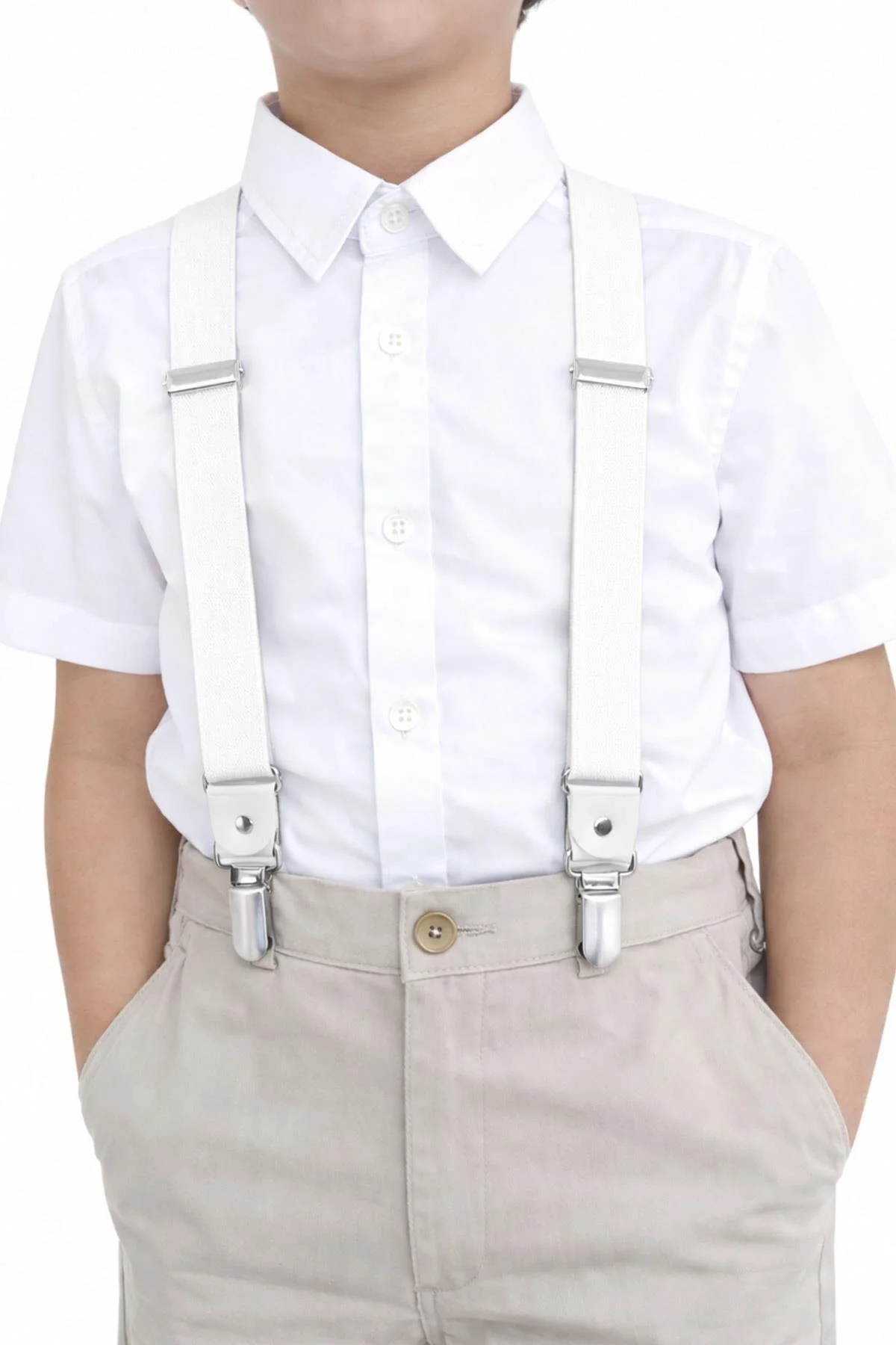 Ayarlanabilir Klipsli Beyaz Çocuk Kemer Pantolon Askısı