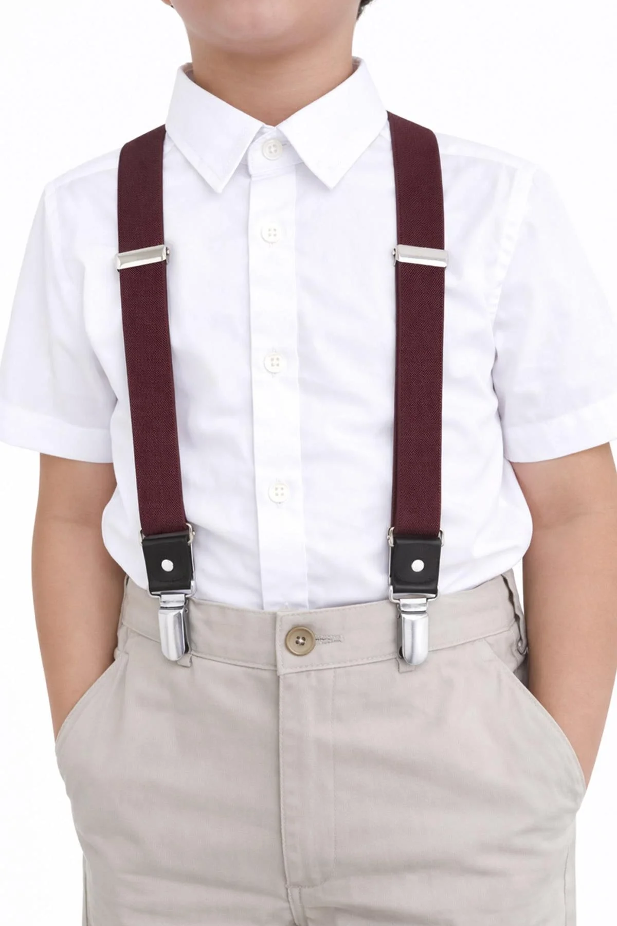 Ayarlanabilir Klipsli Bordo Çocuk Kemer Pantolon Askısı