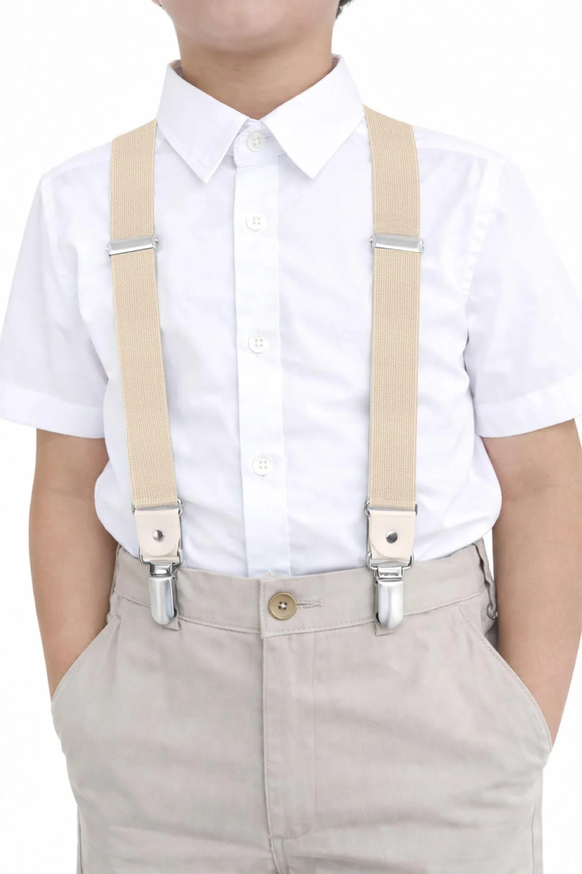Ayarlanabilir Klipsli Krem Çocuk Kemer Pantolon Askısı