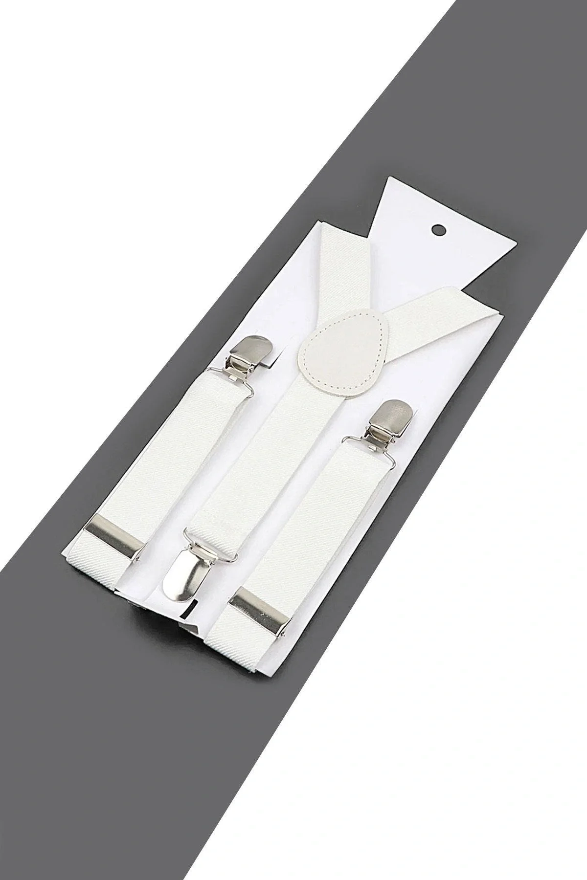 Beyaz Düz 3 Klipsli Elastik Çocuk Kemer Pantolon Askısı