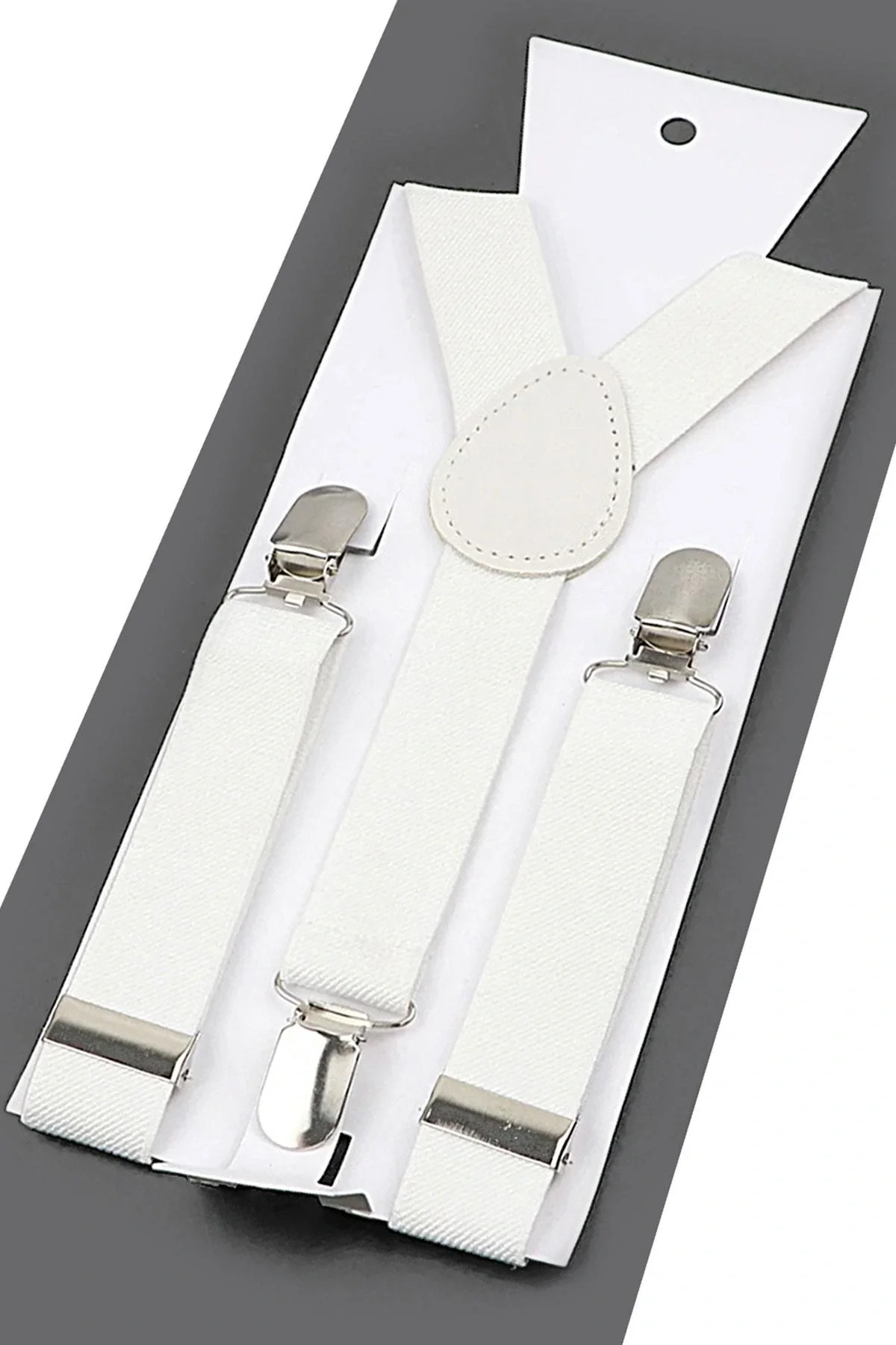 Beyaz Düz 3 Klipsli Elastik Çocuk Kemer Pantolon Askısı