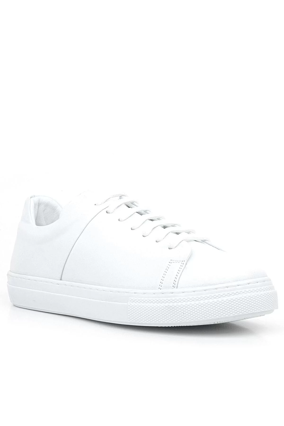 Beyaz Hakiki Deri Kadın Bağcıklı Sneaker Ayakkabı