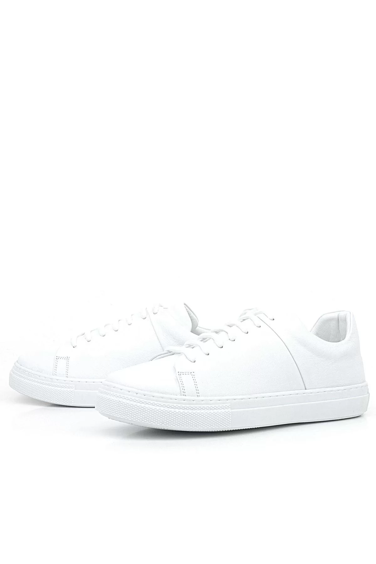 Beyaz Hakiki Deri Kadın Bağcıklı Sneaker Ayakkabı