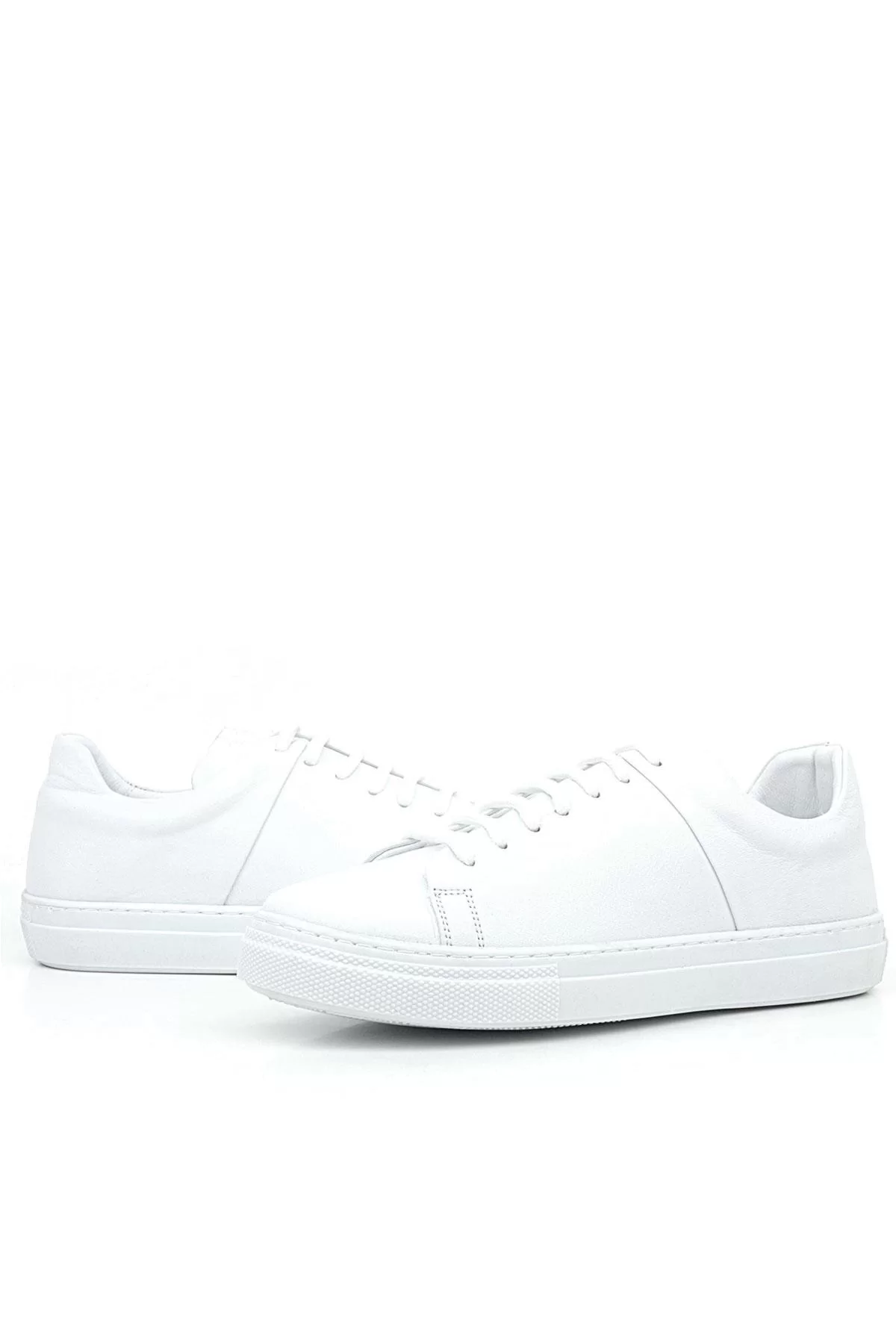 Beyaz Hakiki Deri Kadın Bağcıklı Sneaker Ayakkabı