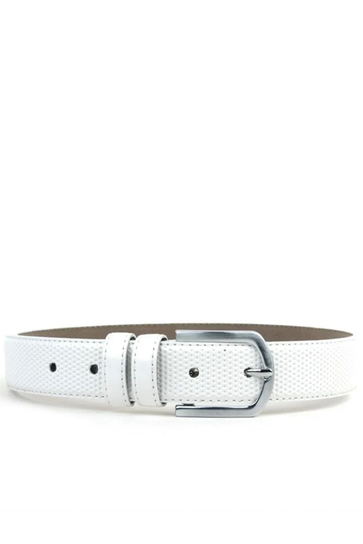 Beyaz Klasik Metal Tokalı Rugan Erkek Çocuk Kemer