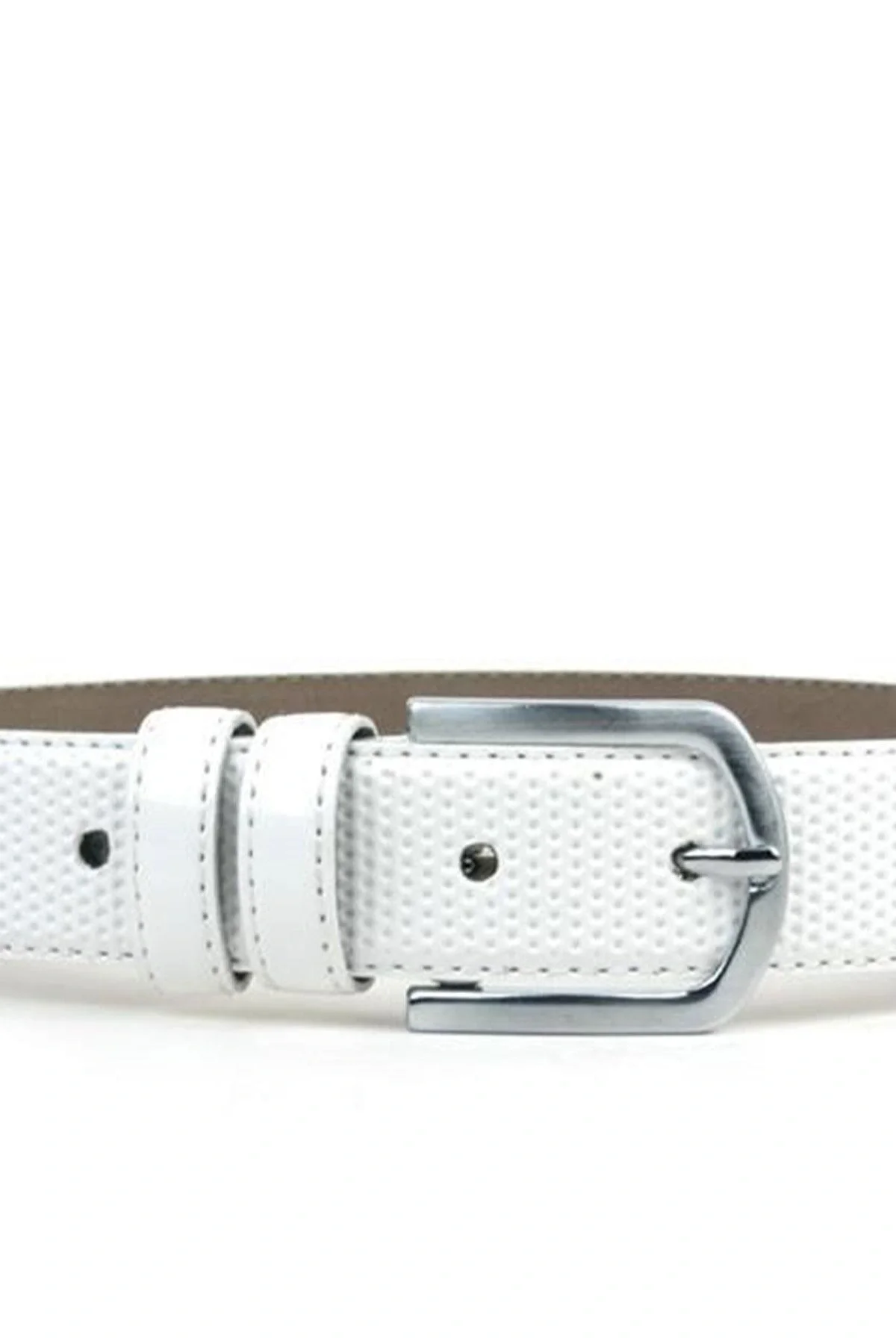 Beyaz Klasik Metal Tokalı Rugan Erkek Çocuk Kemer