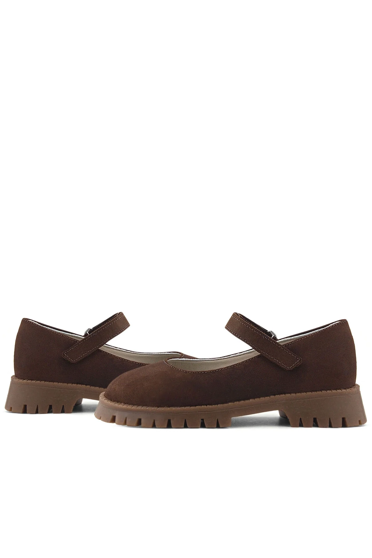 Doğal Gerçek Deri Kahverengi Kız Çocuk Babet Ayakkabı