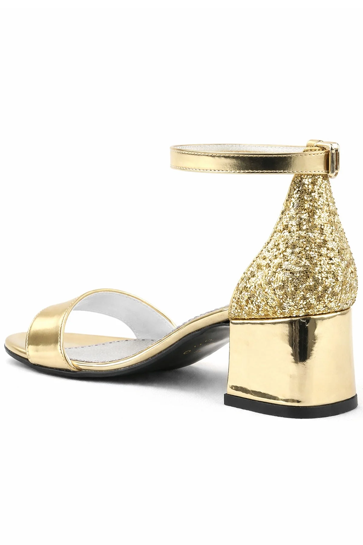 Elsa Altın Aynalı Simli Kalın Topuklu Kız Çocuk Abiye Ayakkabı