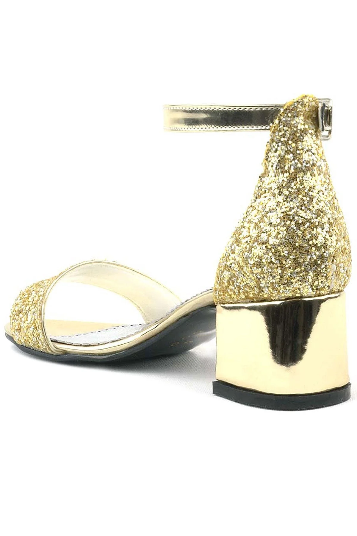 Elsa Altın Simli Kalın Topuklu Kız Çocuk Abiye Ayakkabı