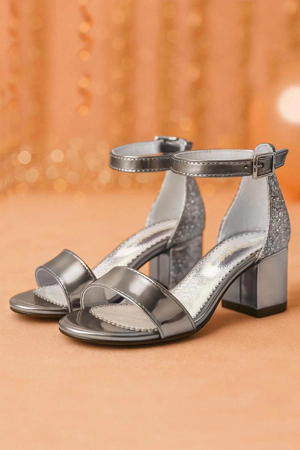 Elsa Platin Aynalı Kalın Topuklu Kız Çocuk Abiye Ayakkabı