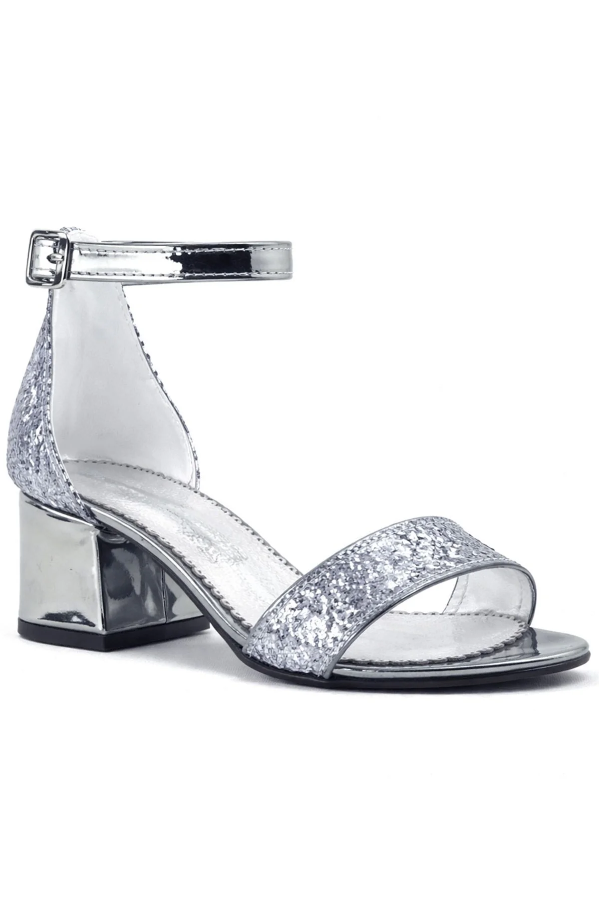 Elsa Platin Simli Kalın Topuklu Kız Çocuk Abiye Ayakkabı