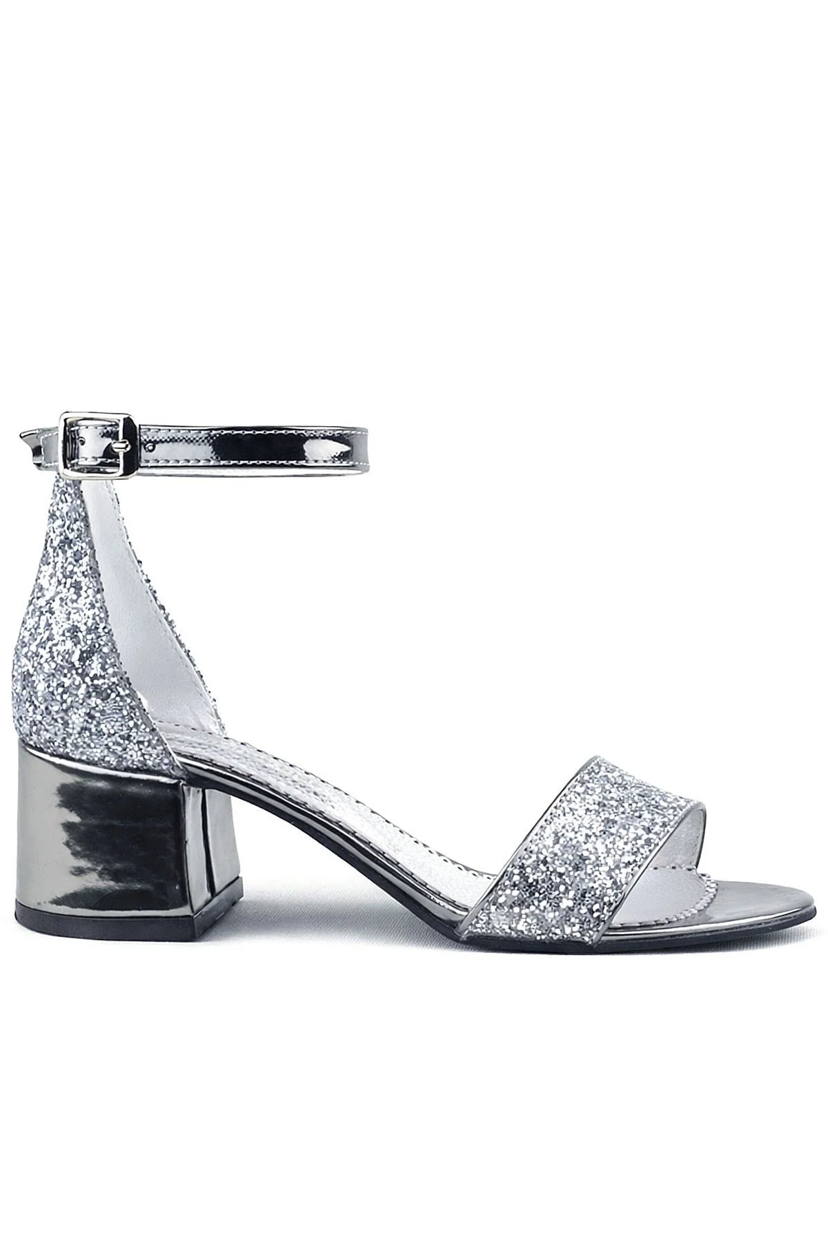 Elsa Platin Simli Kalın Topuklu Kız Çocuk Abiye Ayakkabı