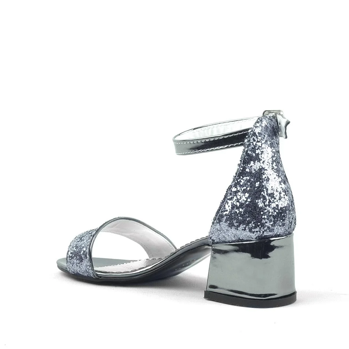 Elsa Platin Simli Kalın Topuklu Kız Çocuk Abiye Ayakkabı