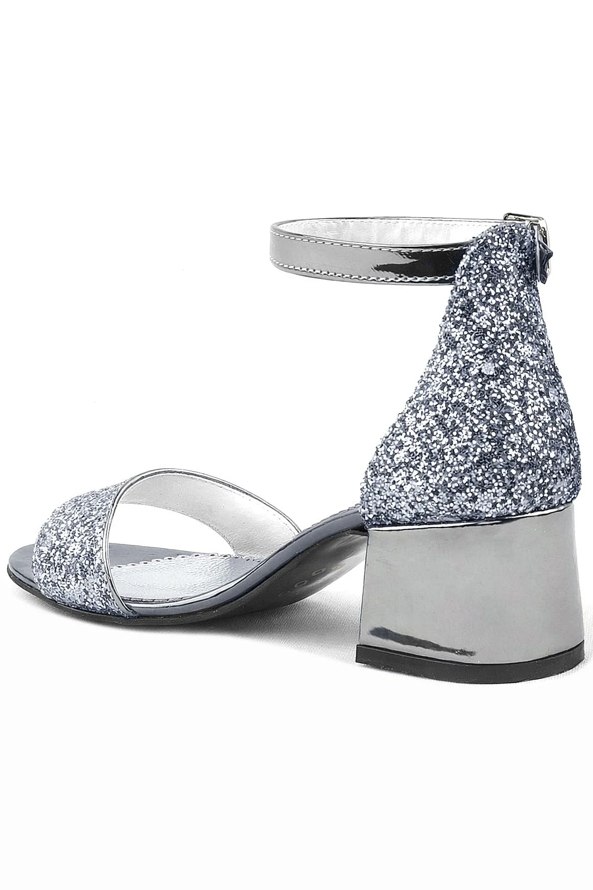 Elsa Platin Simli Kalın Topuklu Kız Çocuk Abiye Ayakkabı