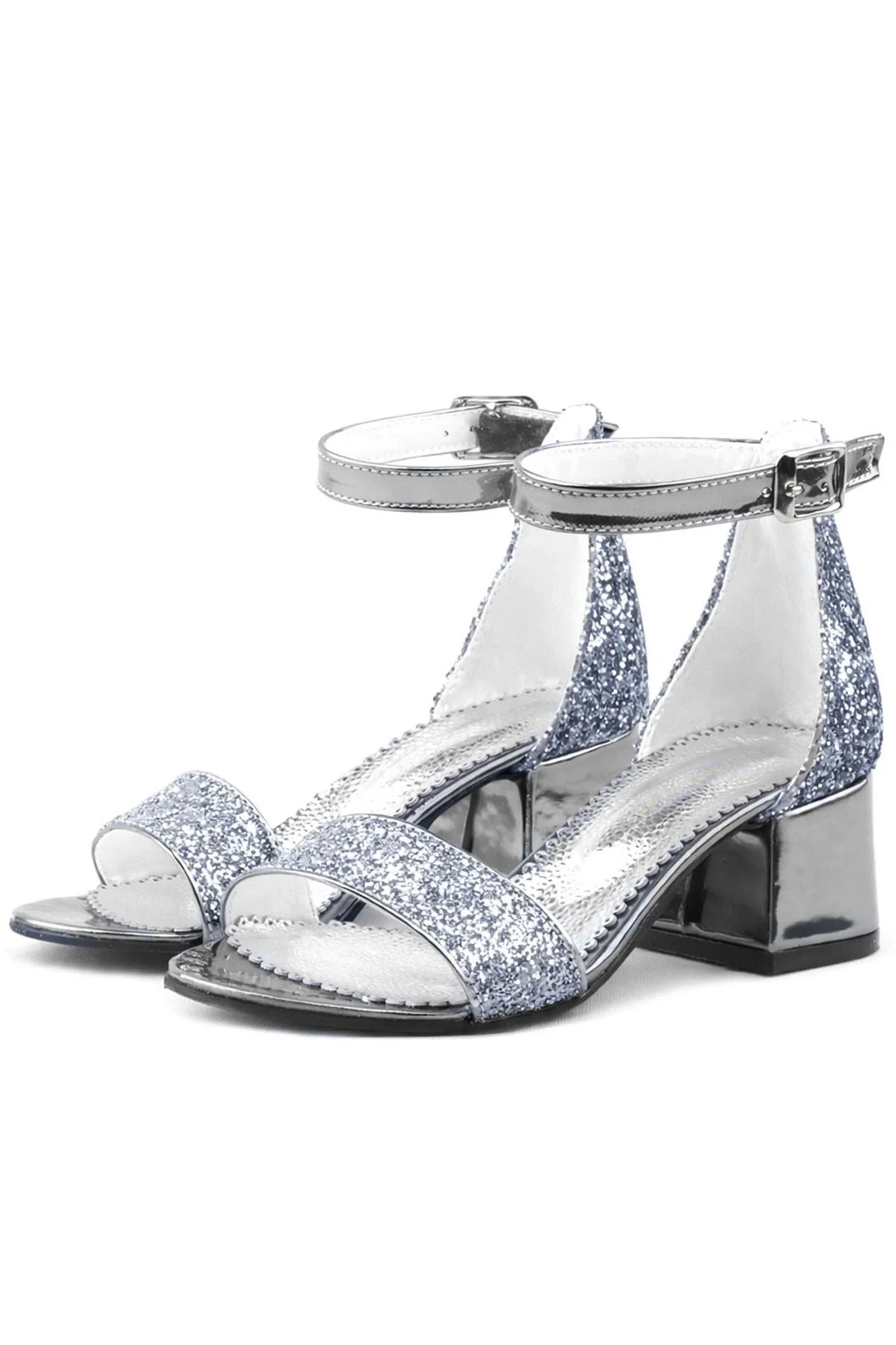 Elsa Platin Simli Kalın Topuklu Kız Çocuk Abiye Ayakkabı