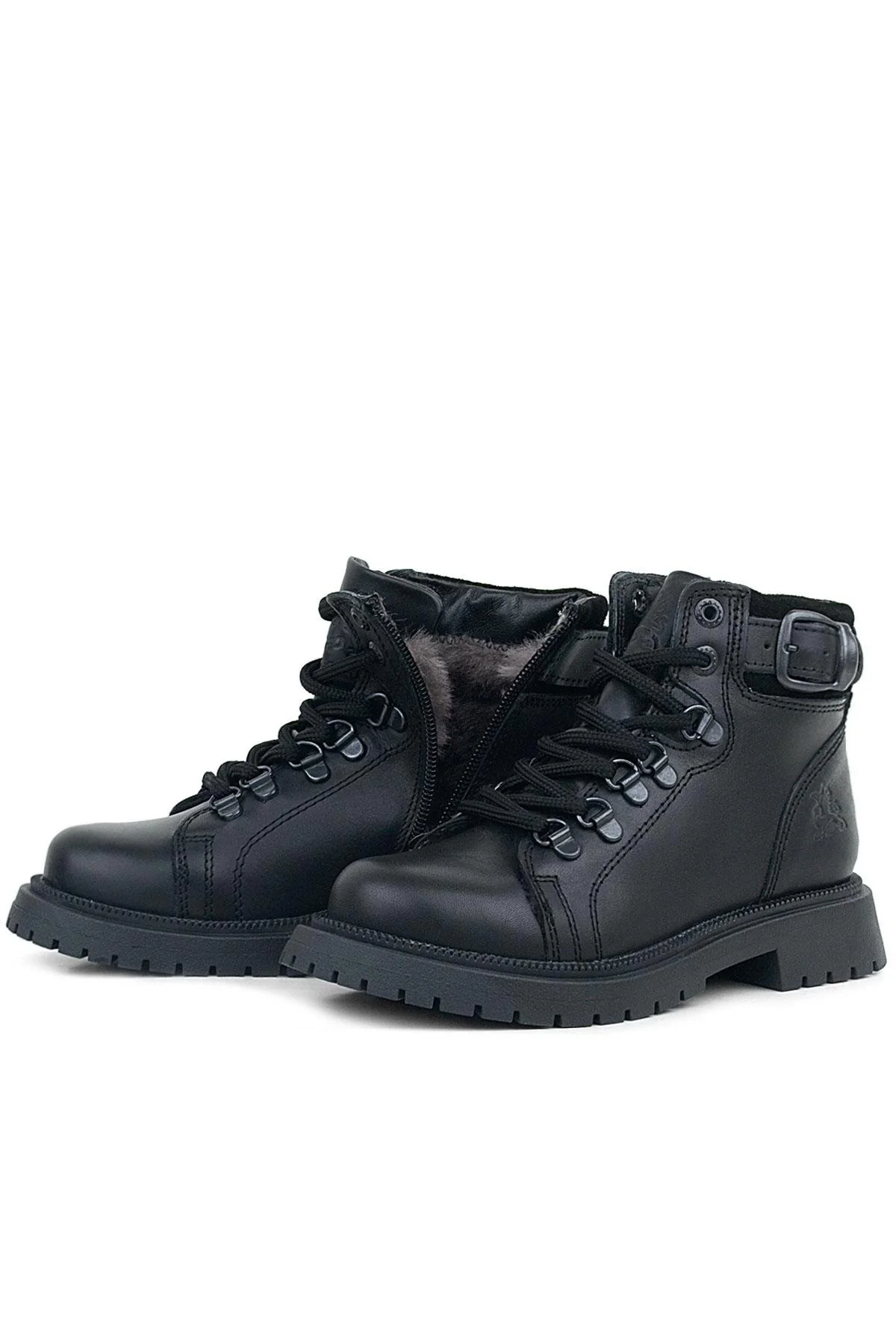 Gerçek Kürklü Hakiki Deri Siyah Bağcıklı Fermuarlı Çocuk Kar Botu