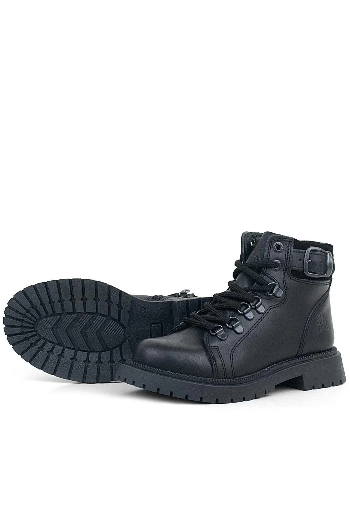 Gerçek Kürklü Hakiki Deri Siyah Bağcıklı Fermuarlı Çocuk Kar Botu