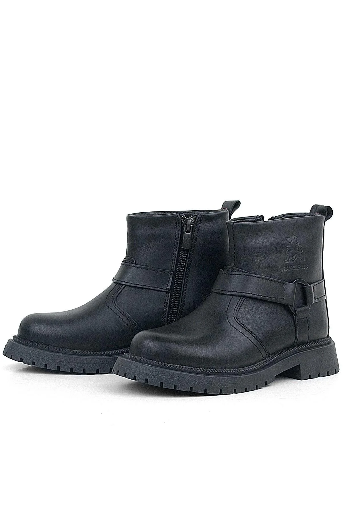 Gerçek Kürklü Hakiki Deri Siyah Fermuarlı Çocuk Bot