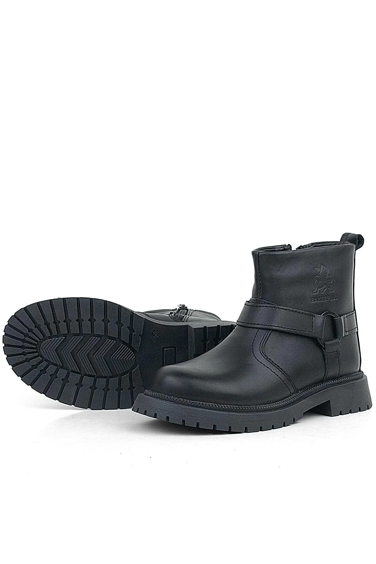 Gerçek Kürklü Hakiki Deri Siyah Fermuarlı Çocuk Bot