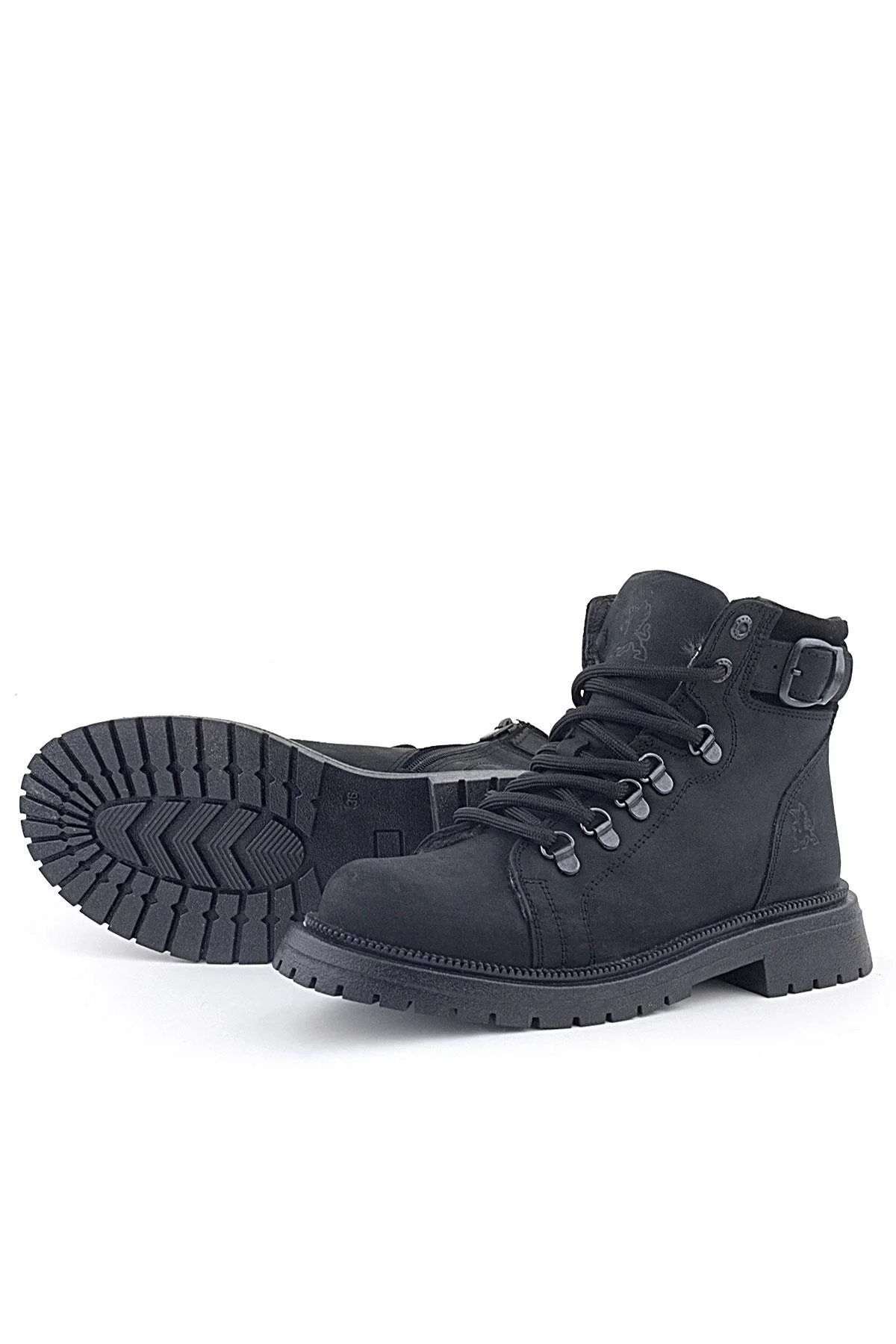 Gerçek Kürklü Hakiki Deri Siyah Nubuk Bağcıklı Fermuarlı Çocuk Kar Botu