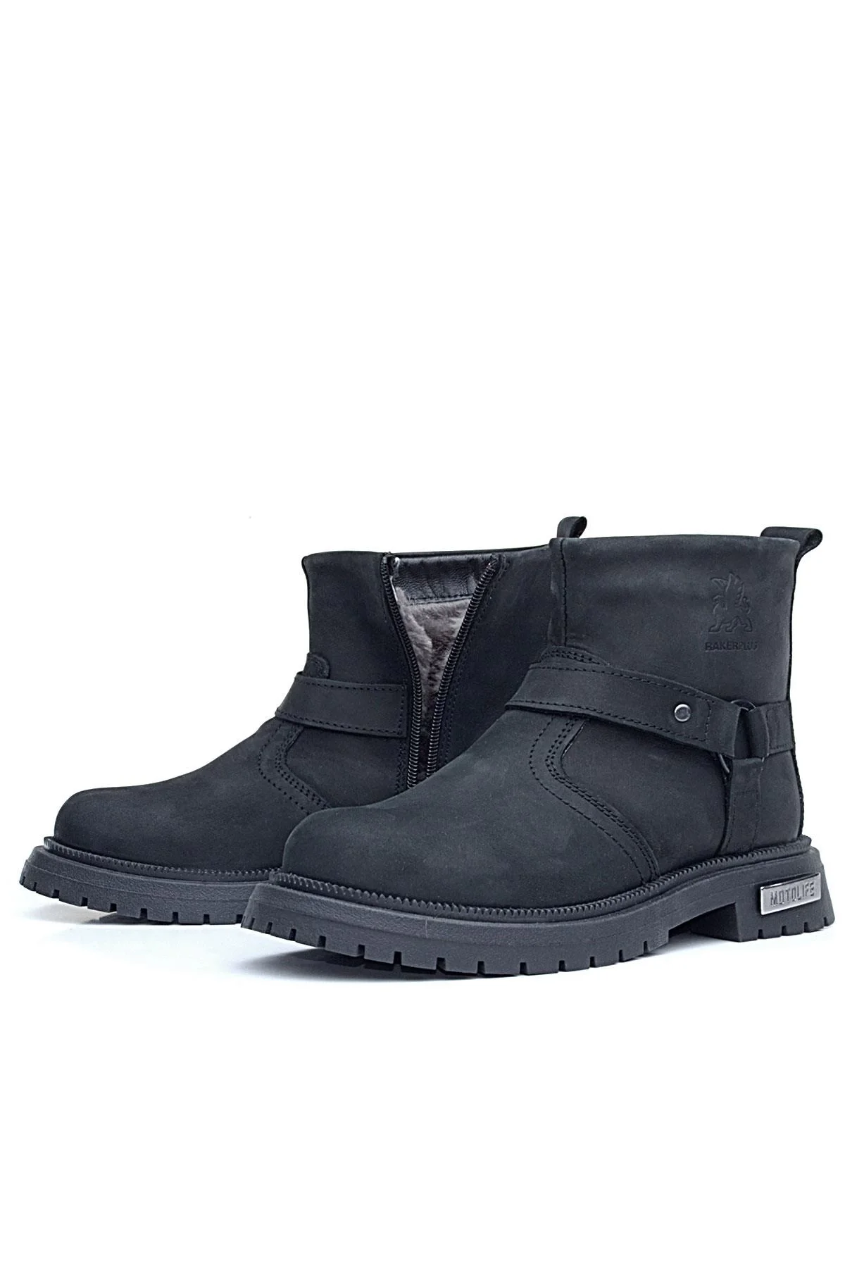 Gerçek Kürklü Hakiki Deri Siyah Nubuk Metal Detaylı Fermuarlı Çocuk Bot