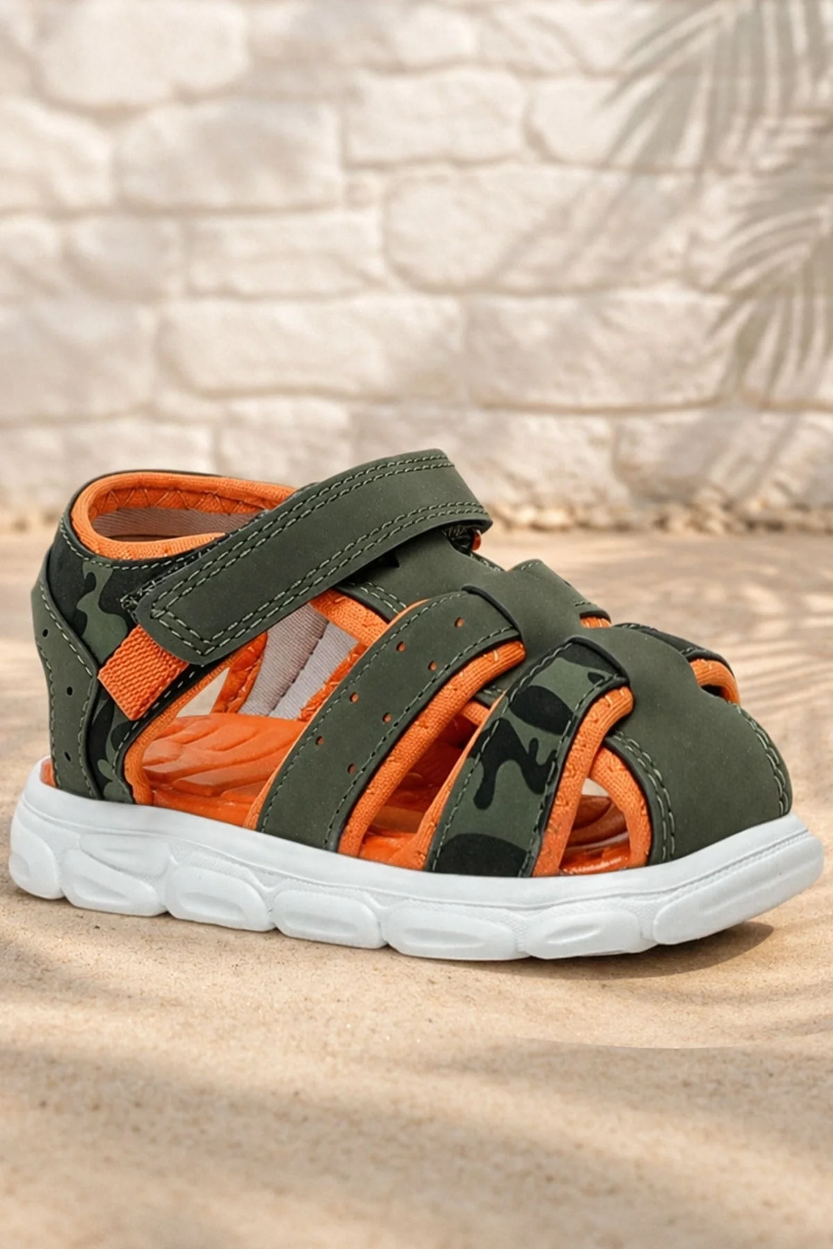 Haki Yeşil Turuncu Bebek Sandalet Ayakkabı