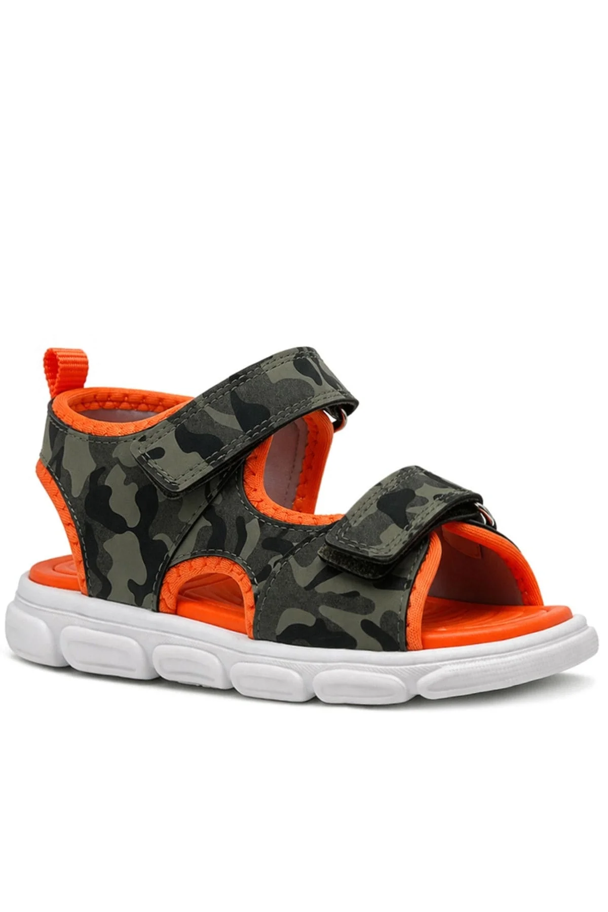 Haki Yeşil Turuncu Cırtlı Bebek Sandalet Ayakkabı