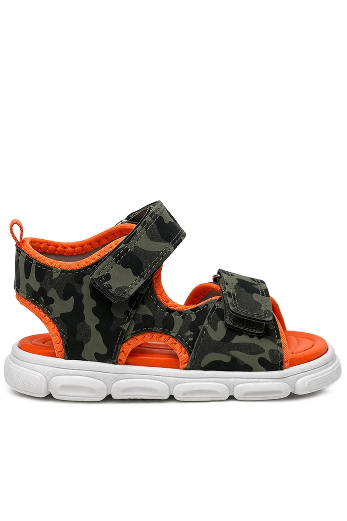 Haki Yeşil Turuncu Cırtlı Bebek Sandalet Ayakkabı