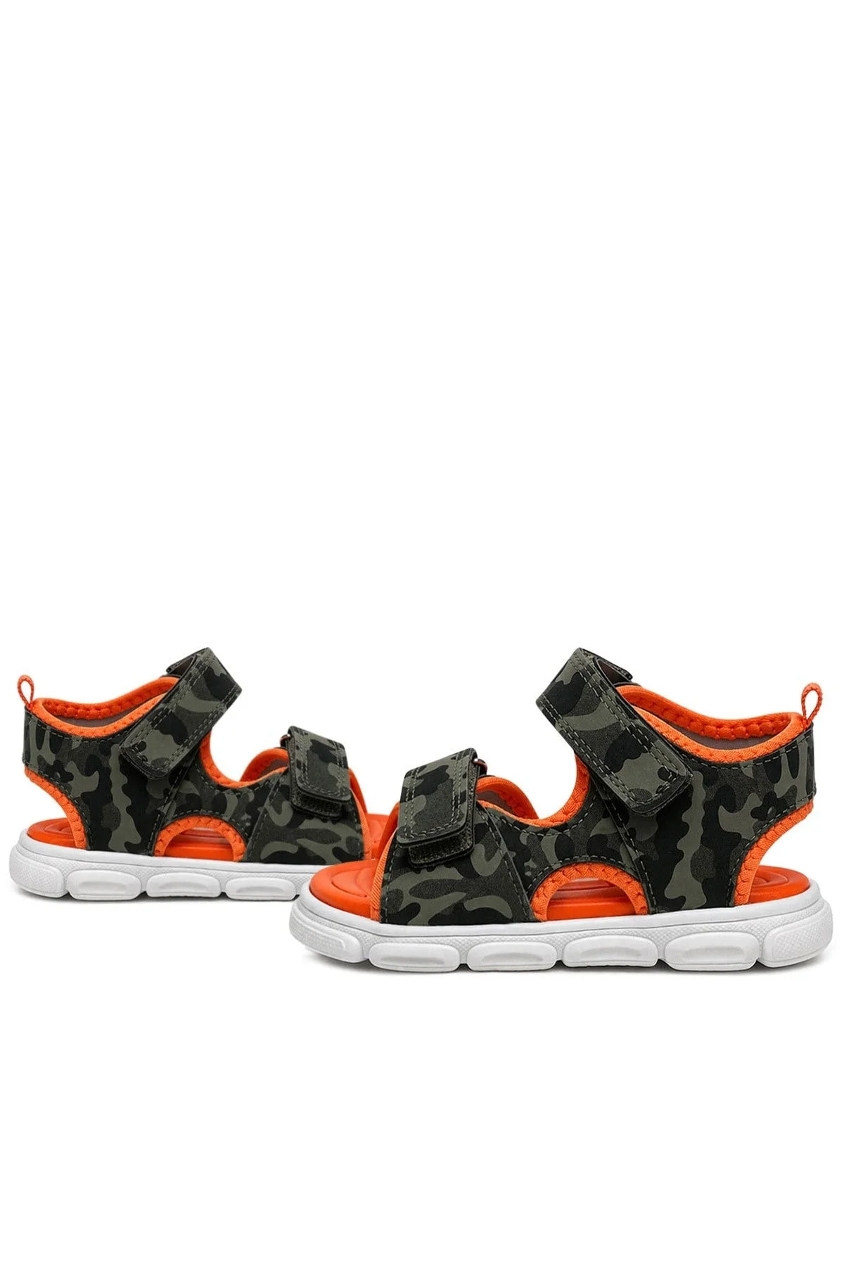 Haki Yeşil Turuncu Cırtlı Bebek Sandalet Ayakkabı