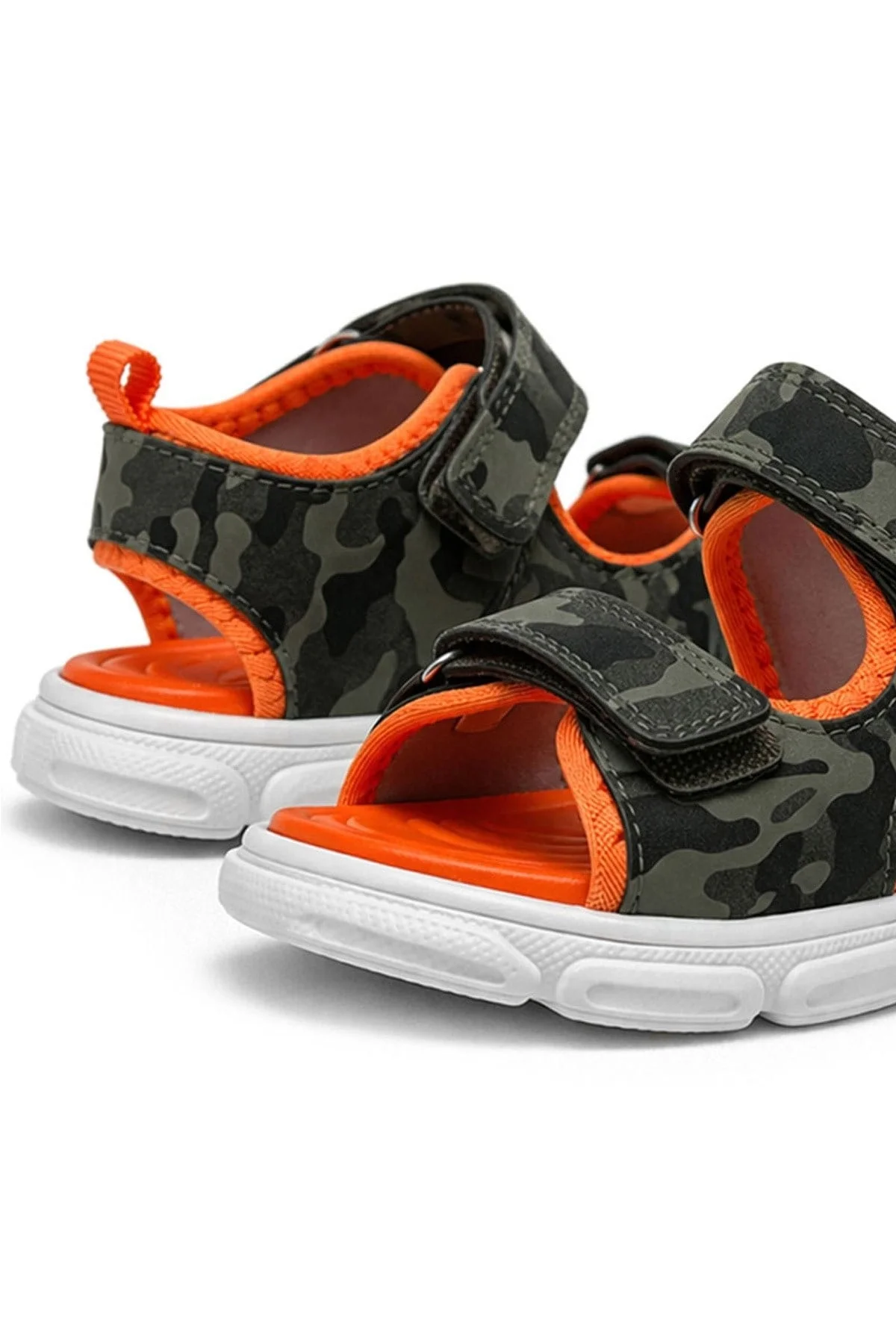 Haki Yeşil Turuncu Cırtlı Bebek Sandalet Ayakkabı