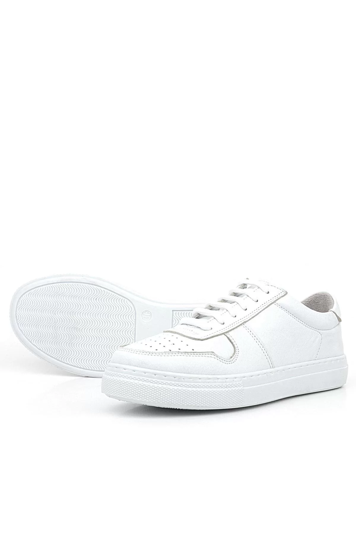 Hakiki Deri Beyaz Günlük Kadın Sneaker Ayakkabı