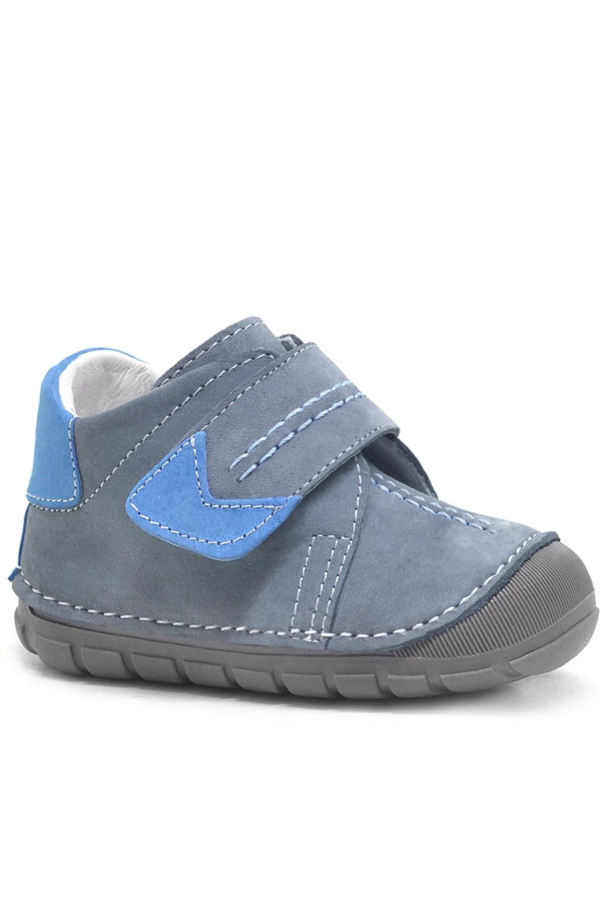 Hakiki Deri Gri Cırtlı Mevsimlik Erkek Bebek Ayakkabı