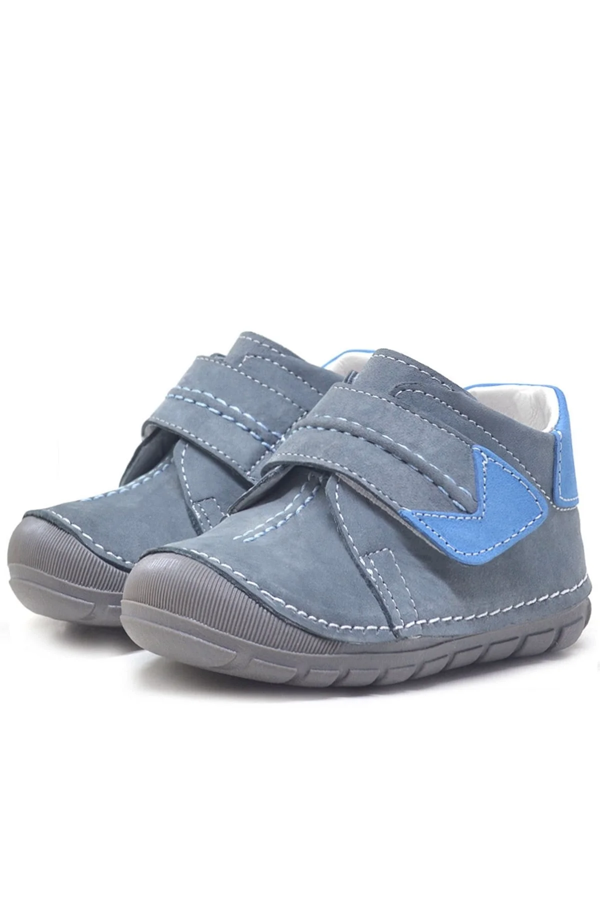 Hakiki Deri Gri Cırtlı Mevsimlik Erkek Bebek Ayakkabı