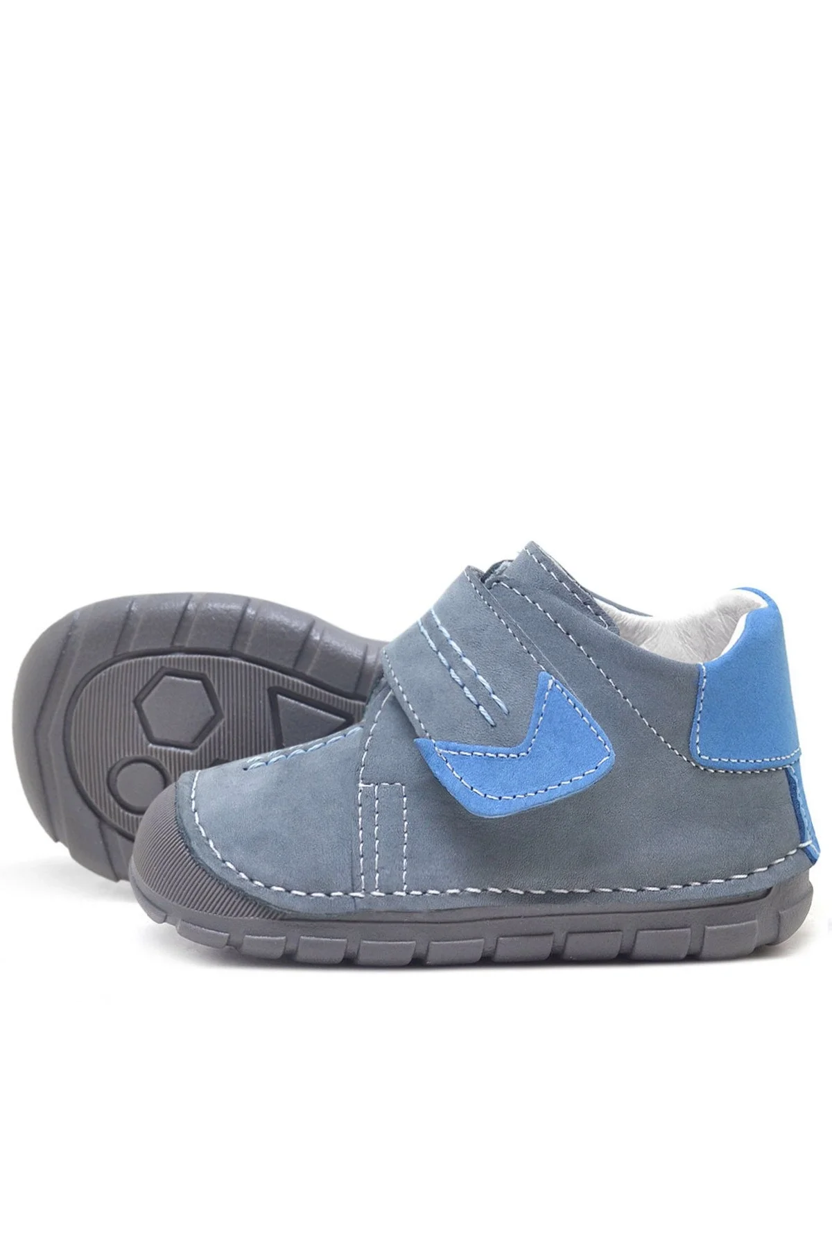 Hakiki Deri Gri Cırtlı Mevsimlik Erkek Bebek Ayakkabı