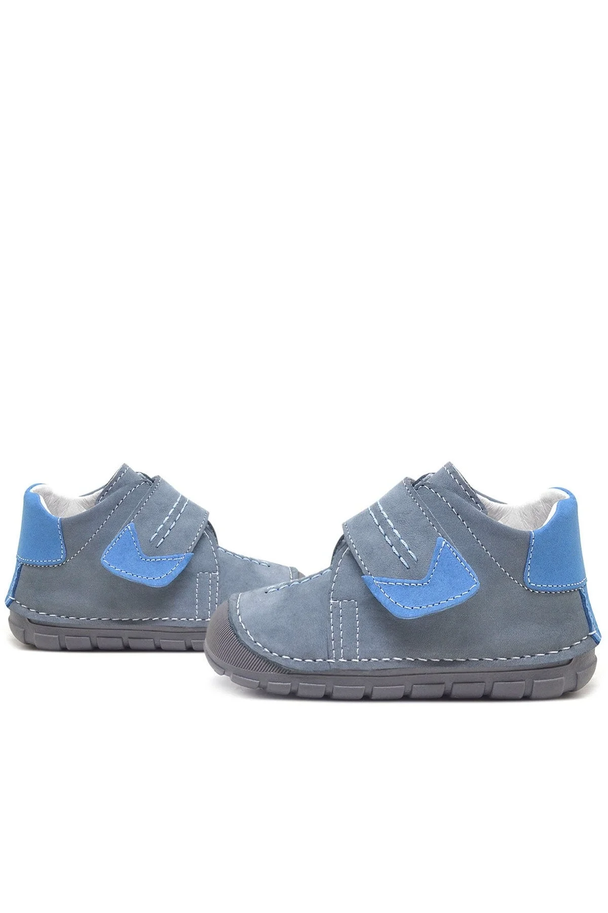 Hakiki Deri Gri Cırtlı Mevsimlik Erkek Bebek Ayakkabı