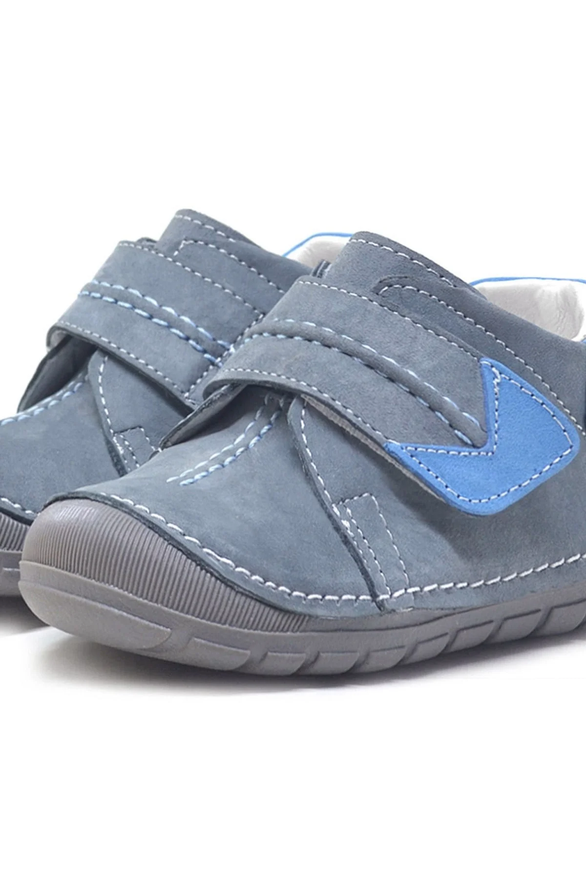 Hakiki Deri Gri Cırtlı Mevsimlik Erkek Bebek Ayakkabı