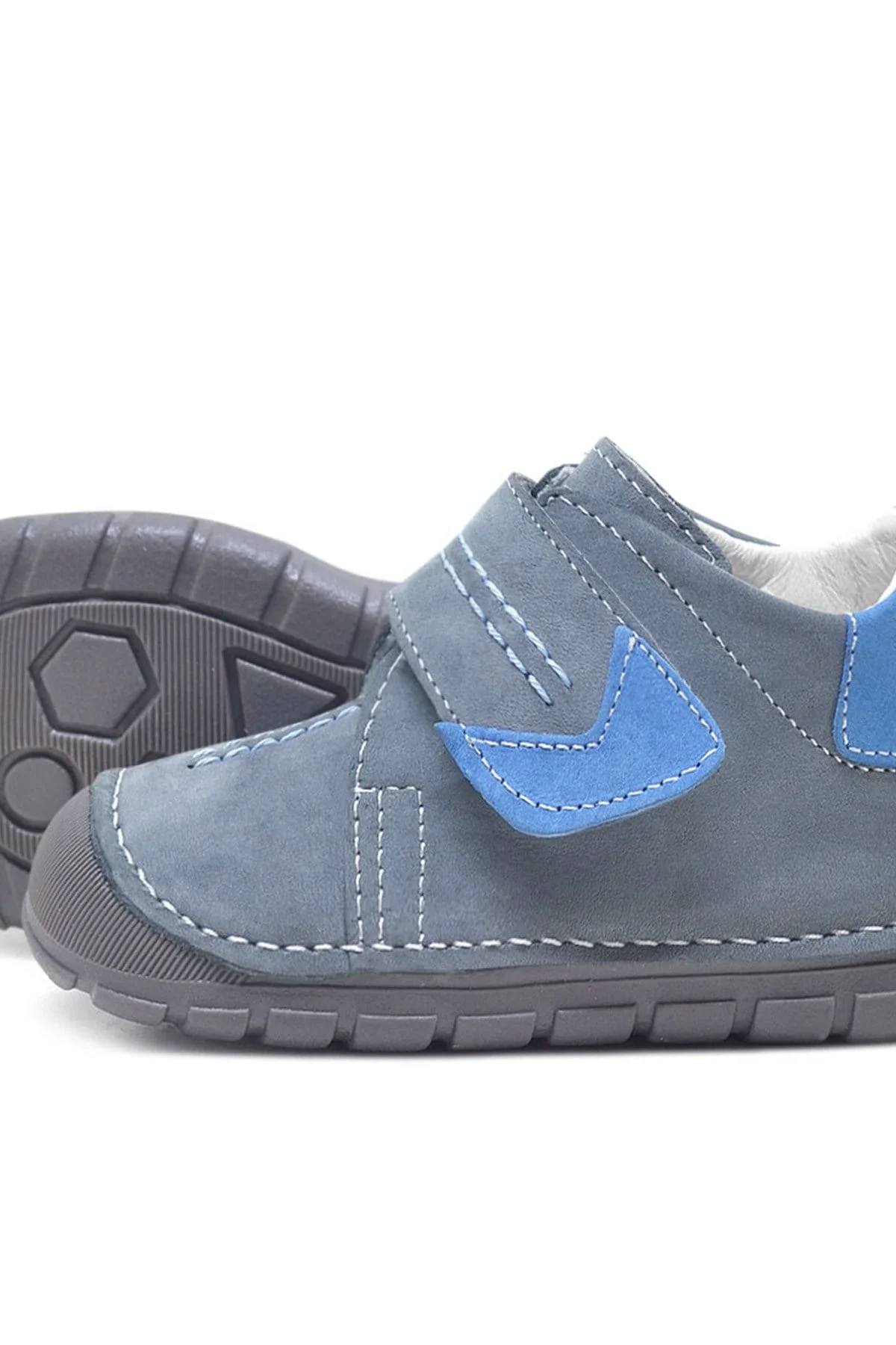 Hakiki Deri Gri Cırtlı Mevsimlik Erkek Bebek Ayakkabı