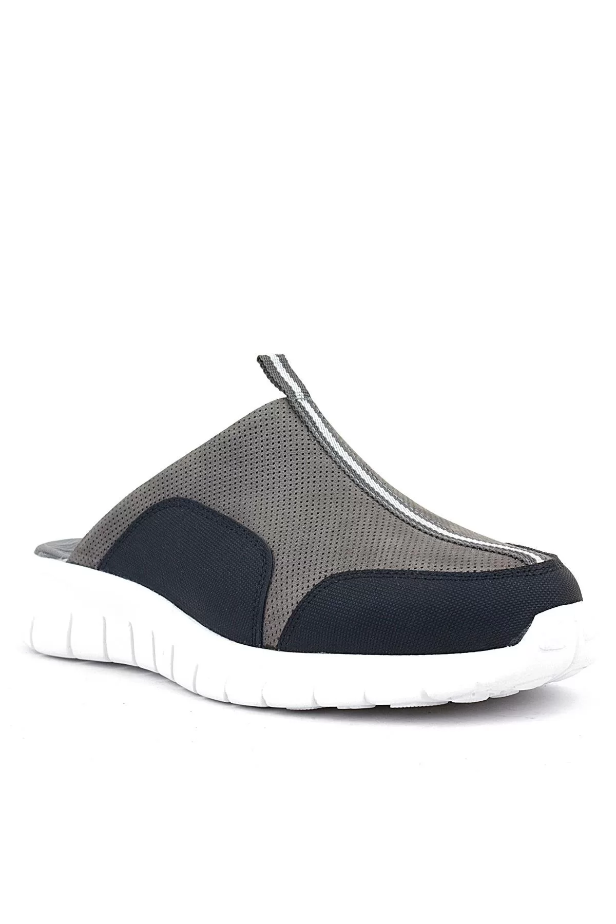 Hakiki Deri Gri Siyah Comfort Spor Terlik