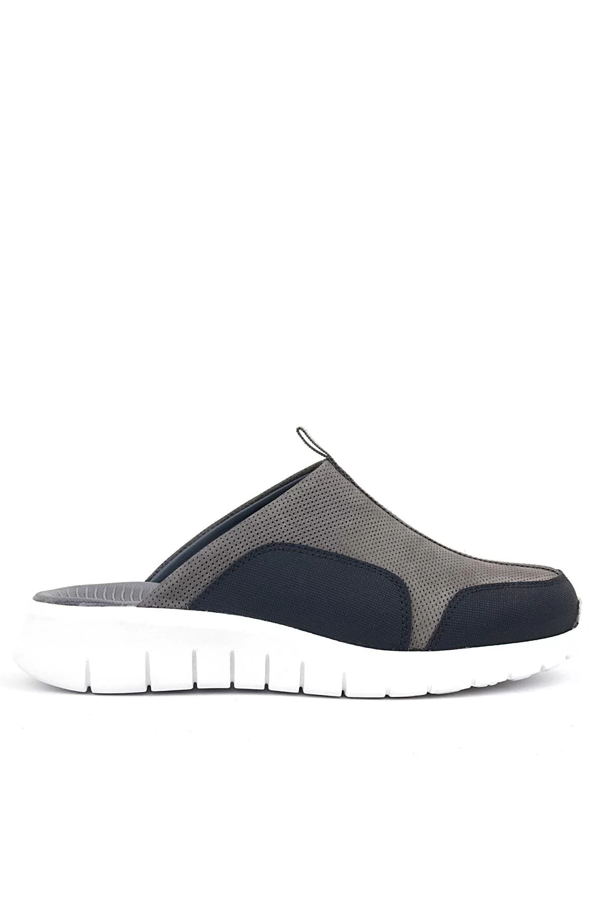 Hakiki Deri Gri Siyah Comfort Spor Terlik