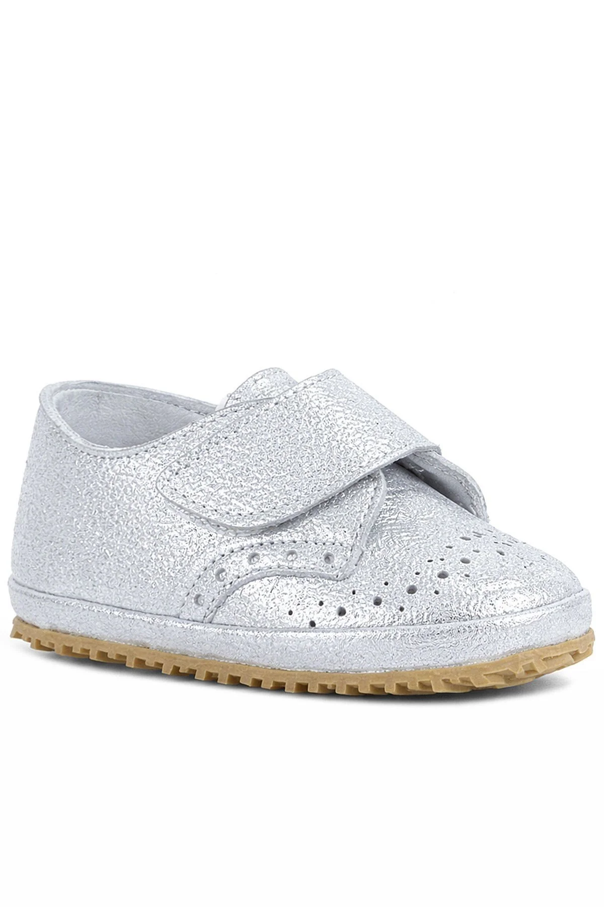 Hakiki Deri Gümüş Gri Cırtlı Bebek Patik Ayakkabı