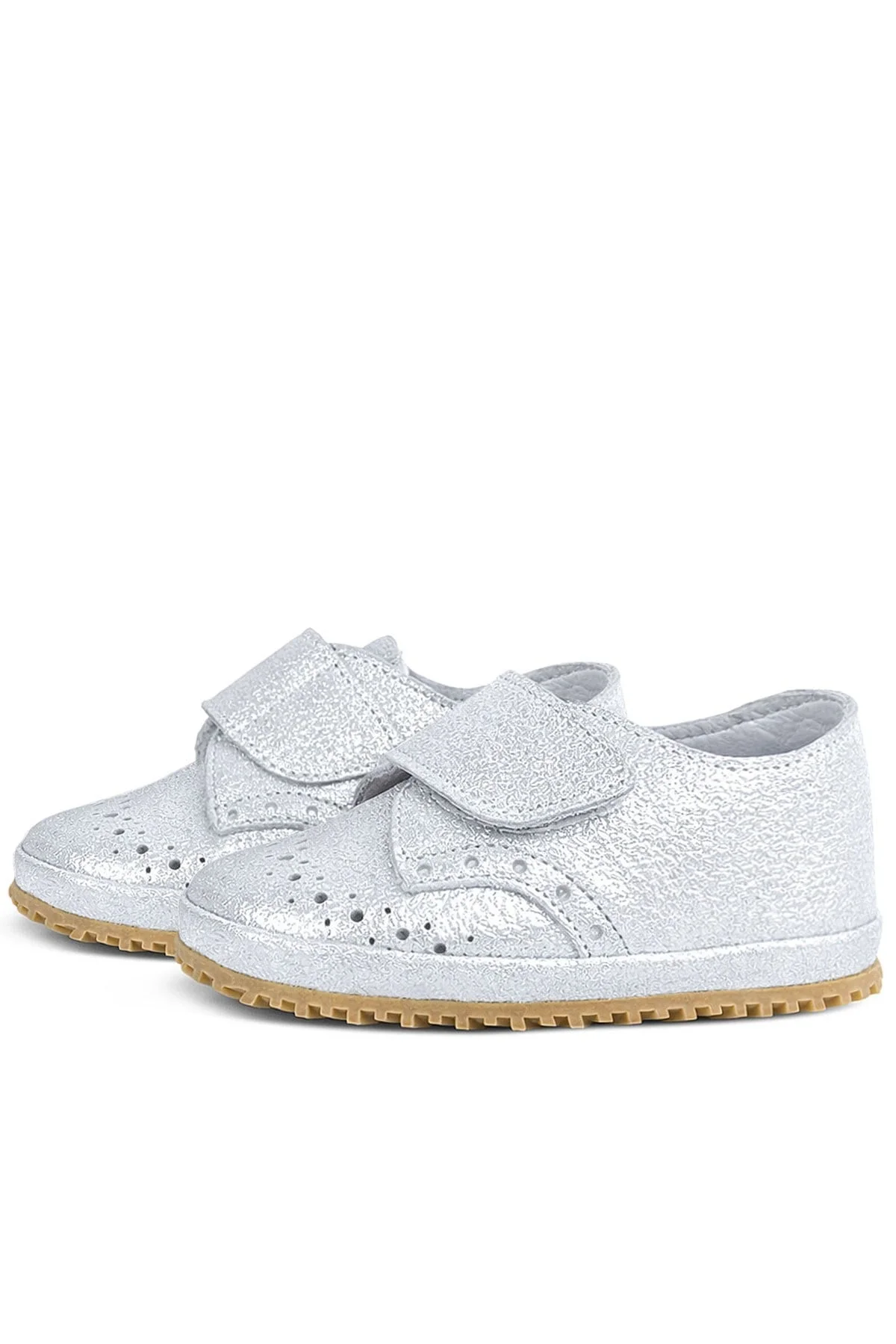 Hakiki Deri Gümüş Gri Cırtlı Bebek Patik Ayakkabı