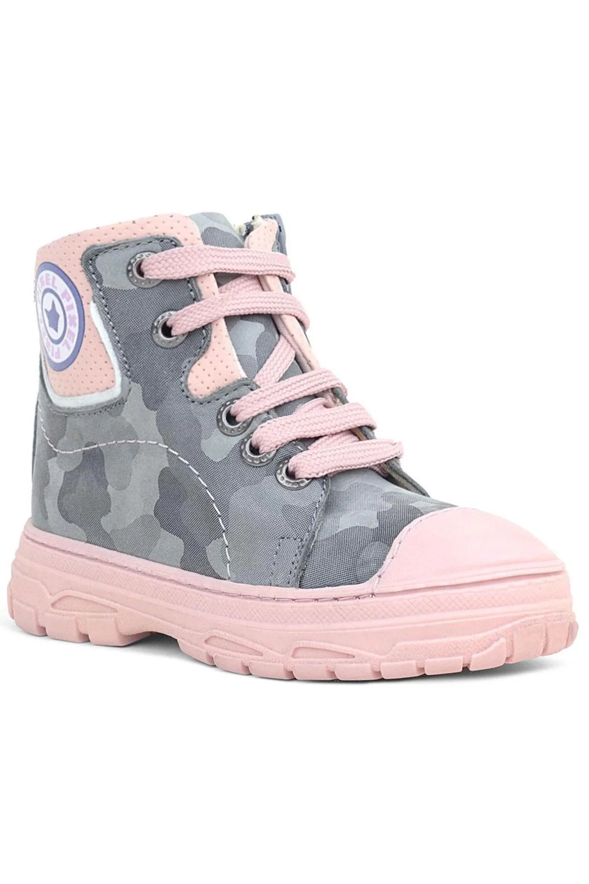Hakiki Deri Pixel Gri Pudra Kamuflaj Desenli Kız Çocuk Bot