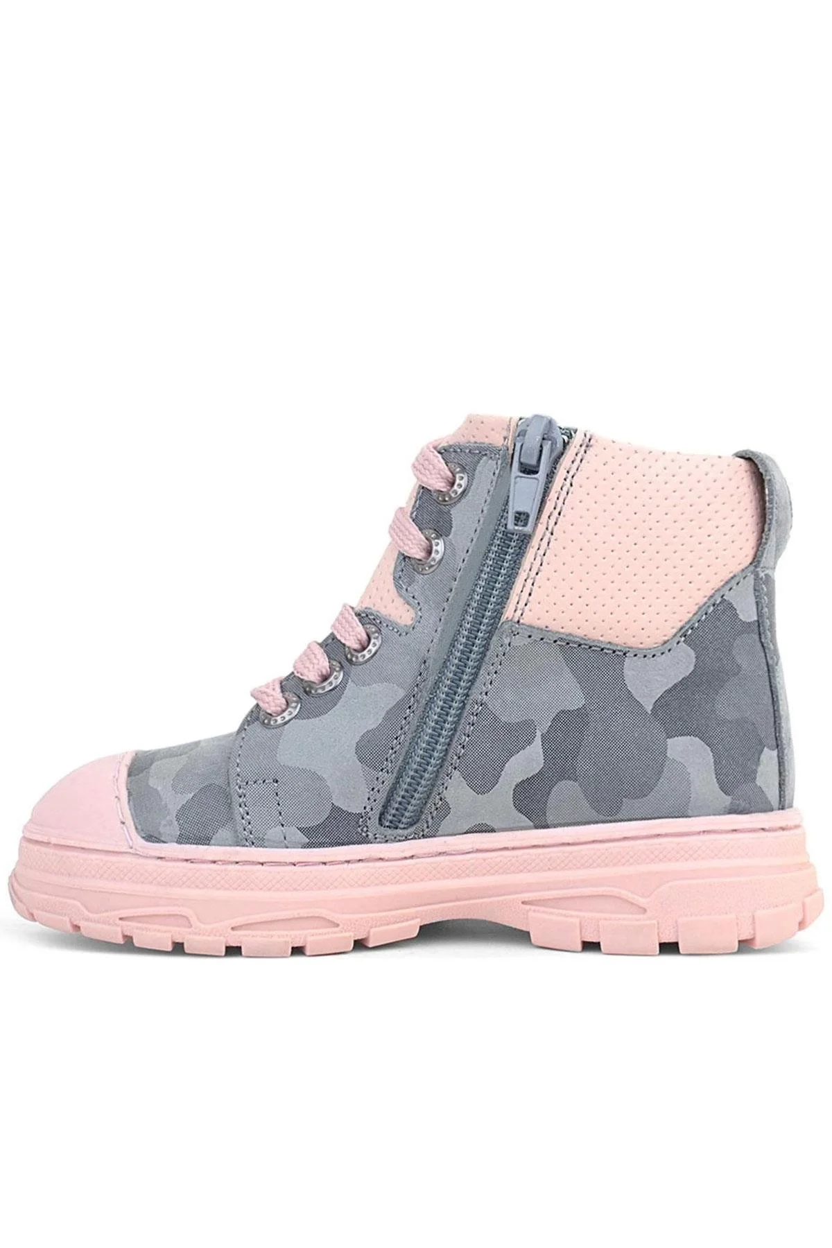 Hakiki Deri Pixel Gri Pudra Kamuflaj Desenli Kız Çocuk Bot