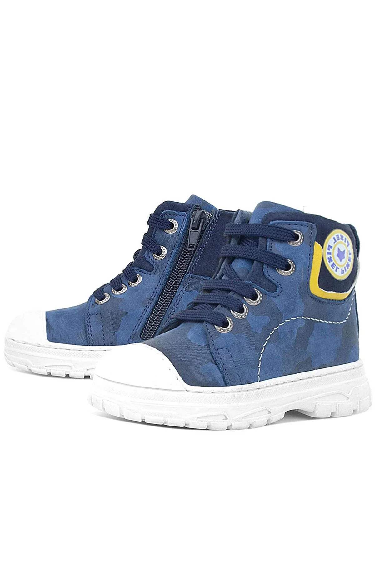 Hakiki Deri Pixel Lacivert Kamuflaj Desenli Kız Çocuk Bot